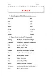 English Worksheet: PLURALS