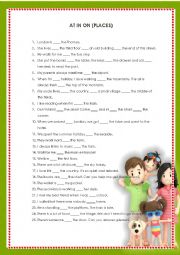 English Worksheet: PREPOSITIONS PLACE AT, IN, ON (Key included)