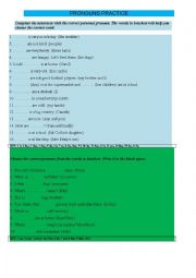 Pronouns practice (+ key) (subject, object prononuns, possessive adjectives and long possessives)