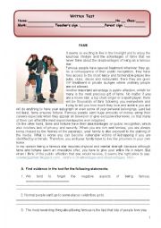 English Worksheet: Test: reading comprehension