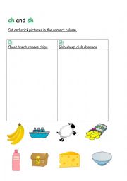 English Worksheet: ch and sh worksheet, cut and sick