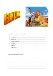 English Worksheet: THE LION KING