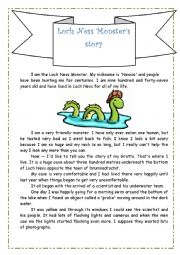 English Worksheet: Loch Ness Monsters Story