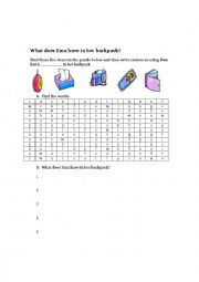 English Worksheet: school things