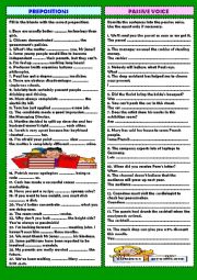 English Worksheet: Review 2: prepositions & passive voice (+ key)