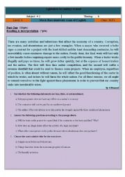 English Worksheet: Mock Baccalaureate Exam of English - Grade 3 / LFL