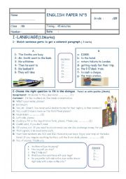 English Worksheet: mid term test 3 8th form reuploaded because of watermarks