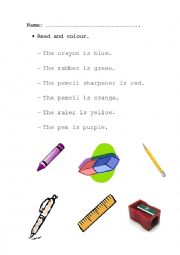 English Worksheet: Classroom objects + colours