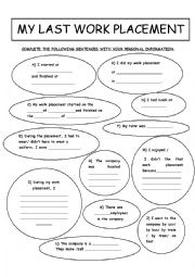 English Worksheet: MY LAST WORK PLACEMENT