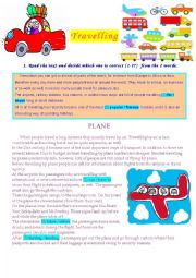English Worksheet: Travelling by plane, trains, cars, bikes and public transport-exercises with key