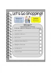 English Worksheet: Lets Go Shopping!!