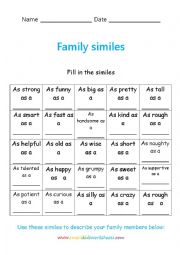 English Worksheet: Family similes