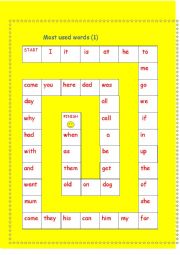 English Worksheet: Most used words game