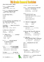 English Worksheet: 7th Grade General Revision