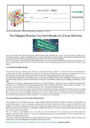 English Worksheet: Test - Why You Cant Decide on a Career Direction