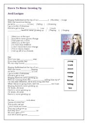 Worksheet - Heres To Never Growing Up - Avril Lavigne