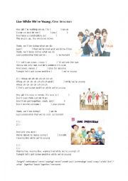 Live While We Re Young One Direction Esl Worksheet By Rachelkim