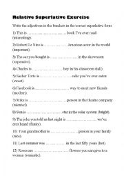 English Worksheet: RELATIVE SUPERLATIVE EXERCISE