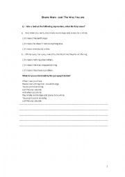 English Worksheet: Bruno Mars - Just the way you are