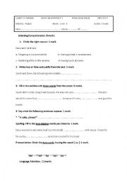 English Worksheet: exam for 1 st years