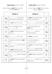 English Worksheet: musnt or neednt? - a tandem activity