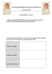 English Worksheet: While-reading Writing THE CURIOUS INCIDENT OF THE DOG IN THE NIGHT TIME