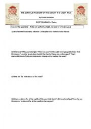 English Worksheet: Post-reading and discussion THE CURIOUS INCIDENT OF THE DOG IN THE NIGHT TIME