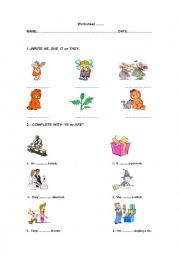 English Worksheet: He - she - It - They/ is - are