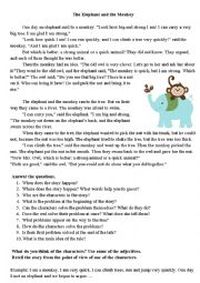 English Worksheet: The Elepahant and the Monkey