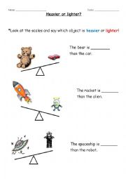 English Worksheet: Heavier or Lighter?