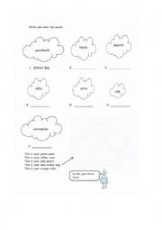 English Worksheet: Organize, write and colour the school items.