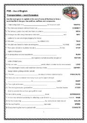 English Worksheet: FCE-Transportation-word formation (level B2)