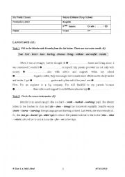 English Worksheet: Test 1 for 9th form 2013