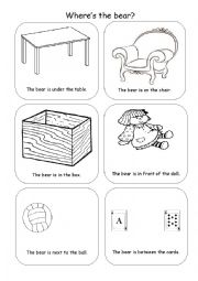 English Worksheet: Prepositions - under, on, in, in front, next to, between