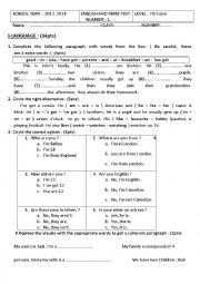 English Worksheet: 7th Mid term test 1