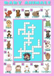 English Worksheet: BABY ANIMALS - crosswords