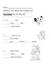 English Worksheet: Practice with His/Her He/She
