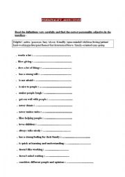 English Worksheet: personality adjectives