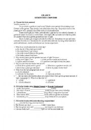 Worksheet English for grade 7
