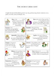 English Worksheet: The Ancient Greek Gods