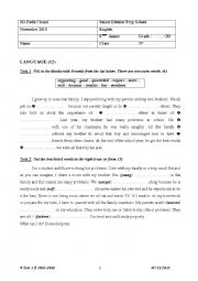English Worksheet: Test 1 B 9th Form 2013