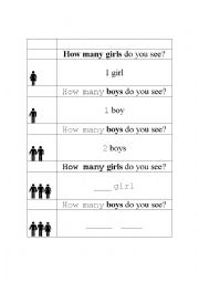 English Worksheet: How many boys/girls do you see?