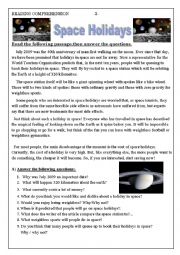 English Worksheet: Space Holidays