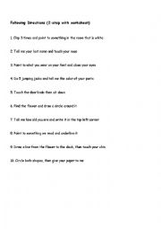 English Worksheet: Following Directions (2-Step, 3-Step, with pictures)