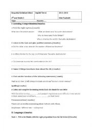 English Worksheet: Mid Term English Test n1 (Tunisian Schools)  4th years maths