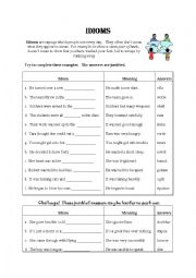 English Worksheet: Idioms