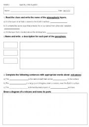 English Worksheet: Earth, our planet TEST