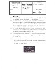 English Worksheet: FULL TERM TEST FIRST YEAR 