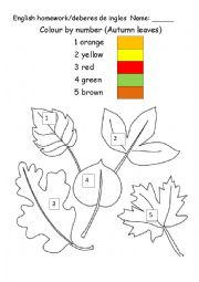 English Worksheet: Colour by number autumn leaves