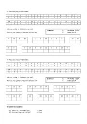English Worksheet: Speaking activity to practise numbers and the alphabet